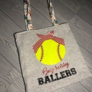 Handmade Upcycled Busy Raising Ballers Tshirt Tote Bag